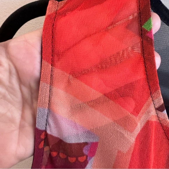 DESIGUAL Sz XL Midi Dress Colourful Geometric Shape Mesh Top Sleeveless Sheath - Picture 4 of 7